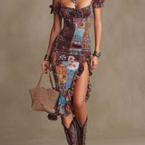 Calista - Boho-Chic Floral Ruffle Midi Dress