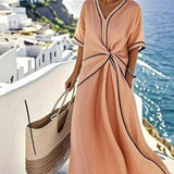 Linnea | V Neck Short Sleeve Gathered Waist Midi Dress