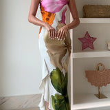 Ivy - One Shoulder Side Draped Ruffle Slit Floral Print Maxi Dress