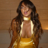 Faelira ™ | Satin maxi dress with pussy bow collar