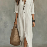 Soline | Relaxed V-Neck Button Maxi Dress
