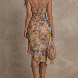 Fenna - Boho Floral Ruched Midi Dress