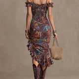 Calista - Boho-Chic Floral Ruffle Midi Dress