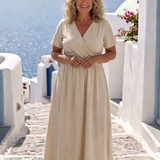Alvara | V Neck Short Sleeve Wrap Waist Midi Dress