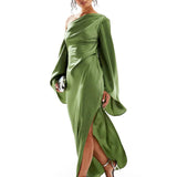 Asyntha™ | One-shoulder bell-sleeve maxi dress