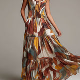 Celine - Boho Abstract Multicolor Smocked Bodice Maxi Dress