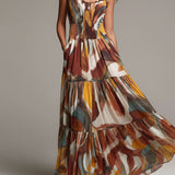Celine - Boho Abstract Multicolor Smocked Bodice Maxi Dress