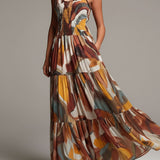 Celine - Boho Abstract Multicolor Smocked Bodice Maxi Dress