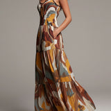 Celine - Boho Abstract Multicolor Smocked Bodice Maxi Dress
