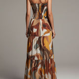 Celine - Boho Abstract Multicolor Smocked Bodice Maxi Dress
