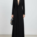 Kara - Long Sleeve Skinny Solid Color Deep V-Neck Maxi Dress