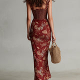 Sara - Corset-Style Floral Print High-Slit Maxi Dress