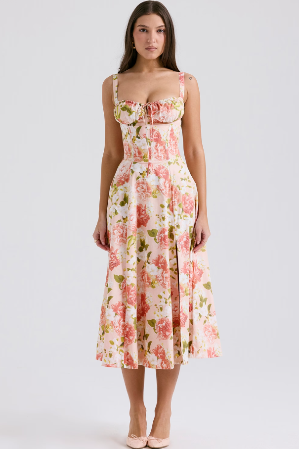 AURORA - LACE-UP CORSET MIDI DRESS