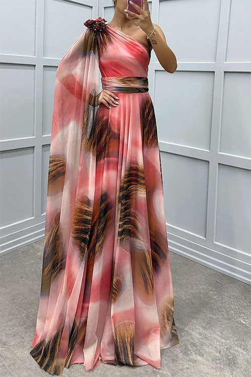 Lilliagirl- Chiffon Printed Off-Shoulder Dress