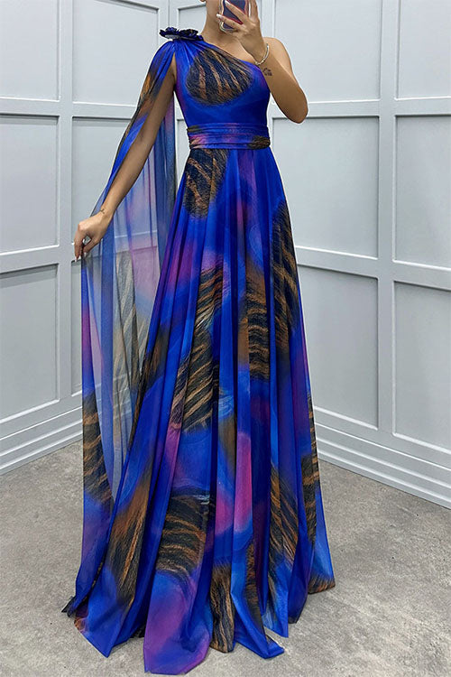 Lilliagirl- Chiffon Printed Off-Shoulder Dress