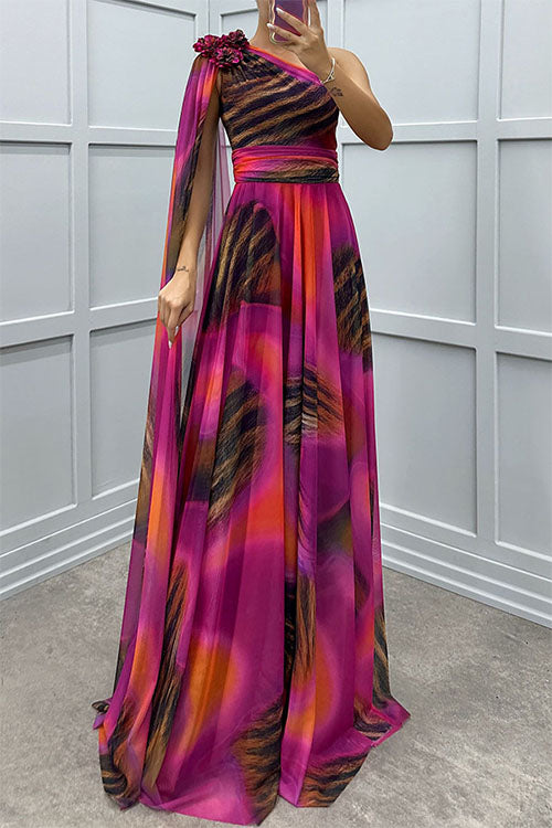 Lilliagirl- Chiffon Printed Off-Shoulder Dress