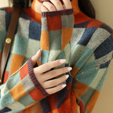Caroline - Loose Turtleneck Plaid Knitted Jumper