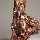 Celine - Boho Abstract Multicolor Smocked Bodice Maxi Dress