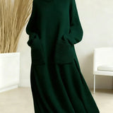 Genna - High-Neck Long-Sleeve Casual Loose Knit Dress