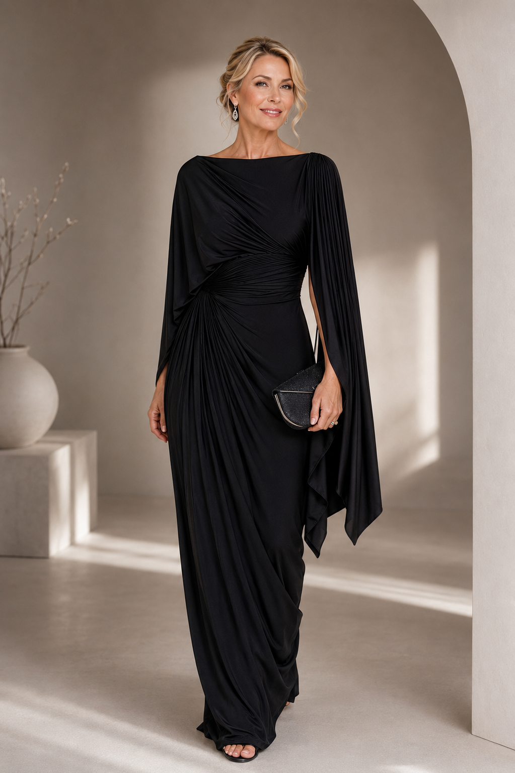 Lyssa – Pleated Drape Maxi Dress