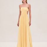 Varranza - Pleated Cutout Waist A-line Slip Maxi Dress