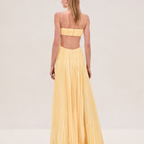Varranza - Pleated Cutout Waist A-line Slip Maxi Dress