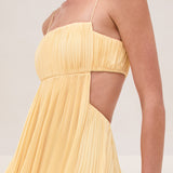 Varranza - Pleated Cutout Waist A-line Slip Maxi Dress