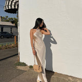 Faelith ™ | Backless satin halter neck maxi dress