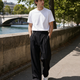 Men's Wide Leg Pleated Trousers – High Waisted Relaxed Fit Tailored Smart Casual Pants
