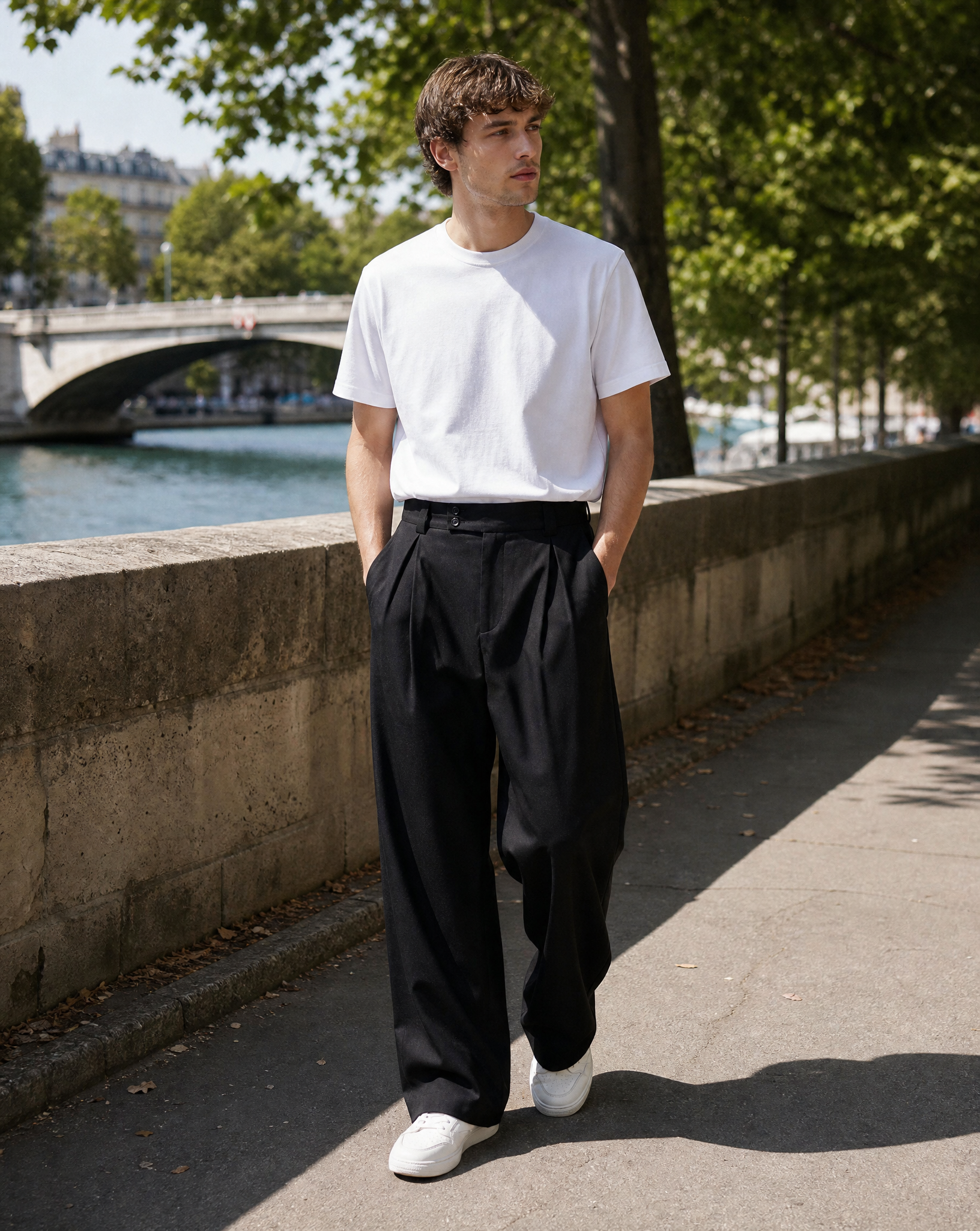 Men's Wide Leg Pleated Trousers – High Waisted Relaxed Fit Tailored Smart Casual Pants