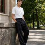 Men's Wide Leg Pleated Trousers – High Waisted Relaxed Fit Tailored Smart Casual Pants