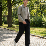 Men's Wide Leg Pleated Trousers – High Waisted Relaxed Fit Tailored Smart Casual Pants