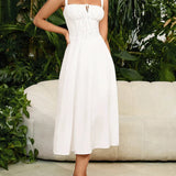 Vana - Corset Lace-up White Midi Dress