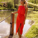 Alicia - Halter Slit Midi Dress