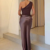 Sophia | One-Shoulder Satin Maxi Dress