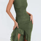 Lorienne ™ | Boat-neck ruffle sheath dress