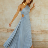 Delfina - Satin One-Shoulder Pleated Gown Maxi Dress