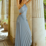 Delfina - Satin One-Shoulder Pleated Gown Maxi Dress