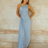 Delfina - Satin One-Shoulder Pleated Gown Maxi Dress