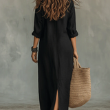 Soline | Relaxed V-Neck Button Maxi Dress