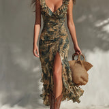 Helena - Long printed dress with slit