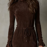 Isla | Suede Midi Dress with Tie Waist