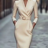 Autumn Elegance Midi Dress – Flattering Waist Design for Sophisticated Occasions