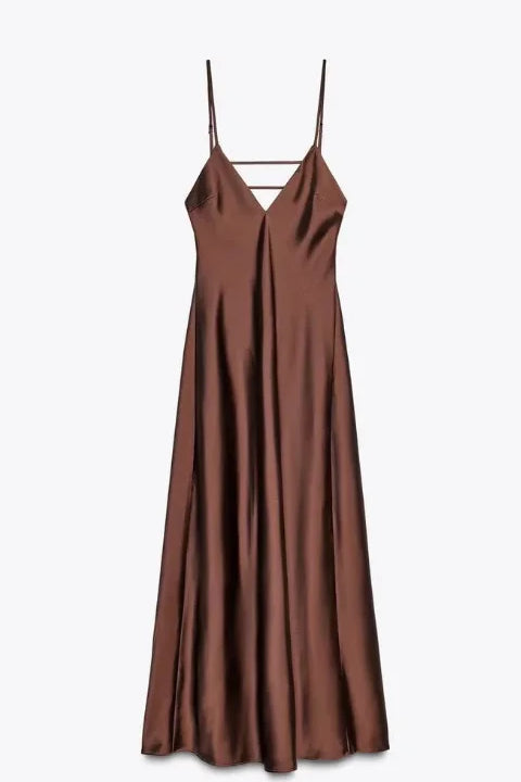 Backless Maxi Dress – Elegant Satin Evening Gown for Formal Events