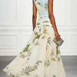 Boat Neck Floral Print Sleeveless Maxi Dress