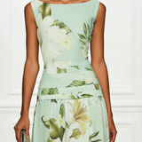 Boat Neck Floral Print Sleeveless Maxi Dress