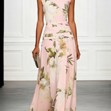 Boat Neck Floral Print Sleeveless Maxi Dress