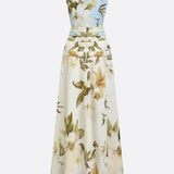Boat Neck Floral Print Sleeveless Maxi Dress