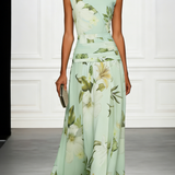 Boat Neck Floral Print Sleeveless Maxi Dress