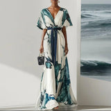 Bohemian Floral Maxi Dress – Elegant Deep V Neck for Summer Parties
